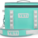 Yeti Hopper Flip 18 Personal Cooler - A mint green cooler with a zippered top and two handles, one on each side.