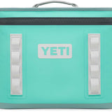 Yeti Hopper Flip 18 Personal Cooler - A cooler with a dark gray lid and handle, featuring a large logo in light blue on the front.