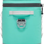 Yeti Hopper Flip 18 Personal Cooler - A mint green cooler with a zippered top and handle on the side, featuring a black zipper pull tab.