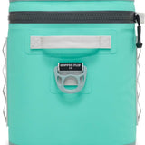 Yeti Hopper Flip 18 Personal Cooler - A mint green cooler with a zippered top and handle on the side, featuring a black zipper pull tab.