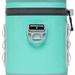 Yeti Hopper Flip 8 Personal Cooler - A mint green cooler with a zippered top and two side handles, featuring a small black logo on the front that reads "HOPPER FLIP" in white letters.