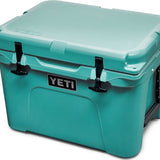 Yeti Tundra 35 Hard Cooler - A large, rectangular cooler with a dark gray lid and matching body, featuring a handle on top and a logo in silver lettering.