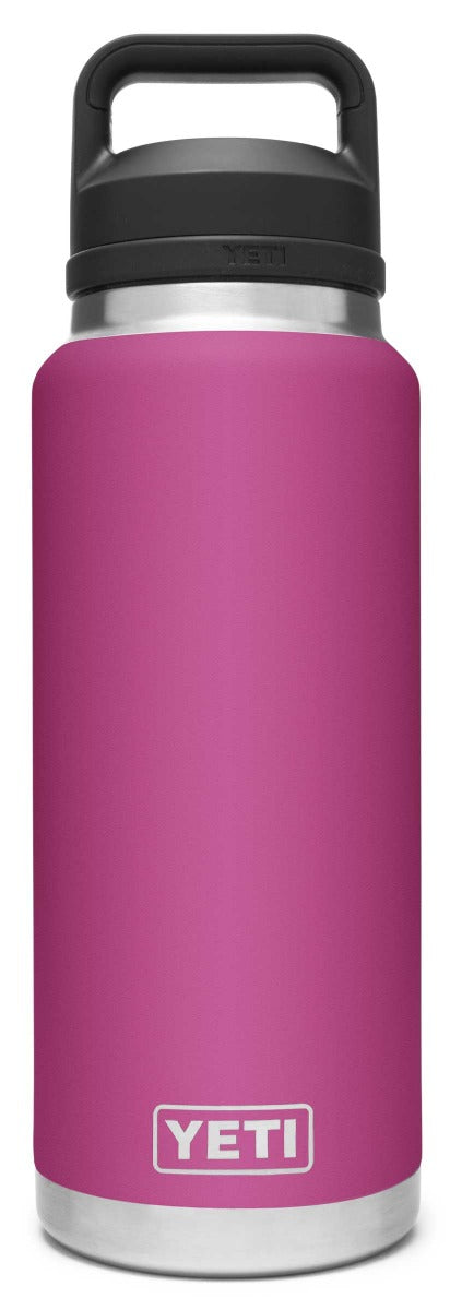 Yeti Rambler 36 oz. Bottle With Chug Cap - A stainless steel water bottle with a black chug cap and a silver base.