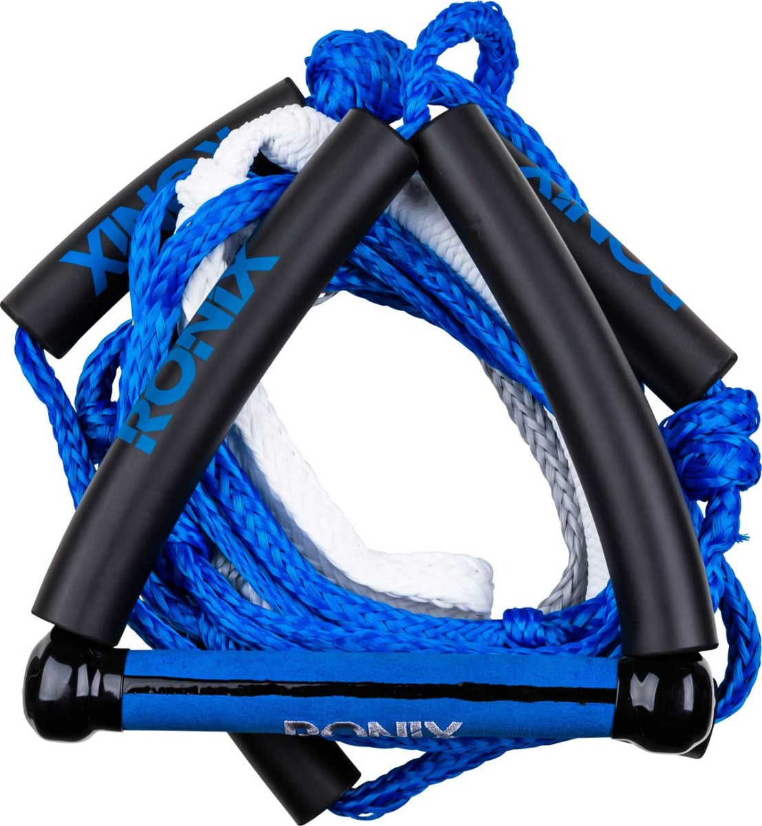 Ronix Bungee Stretch Surf Rope with Handle 2020 - Blue rope with white handle and black bungee cord.