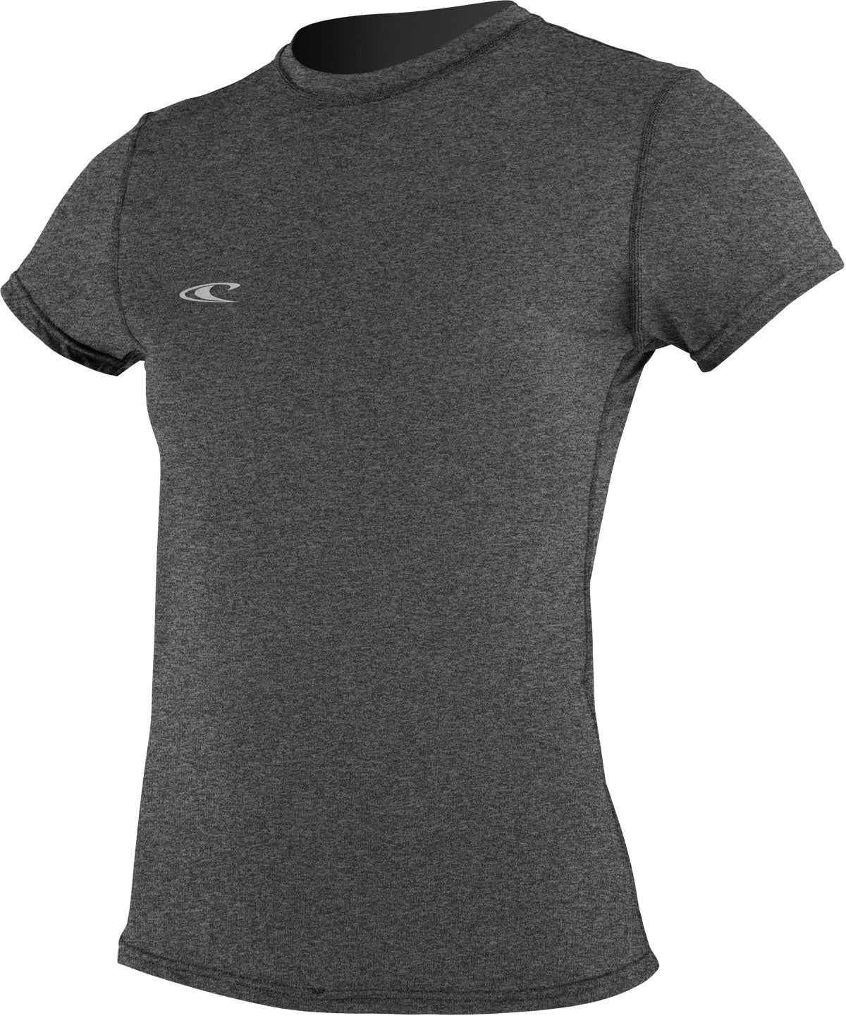 O'Neill Ladies' Hybrid Short Sleeve Tee Shirt 2017 - A heathered grey short-sleeved shirt with a crew neck and small white logo on the left chest.