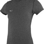 O'Neill Ladies' Hybrid Short Sleeve Tee Shirt 2017 - A heathered grey short-sleeved shirt with a crew neck and small white logo on the left chest.