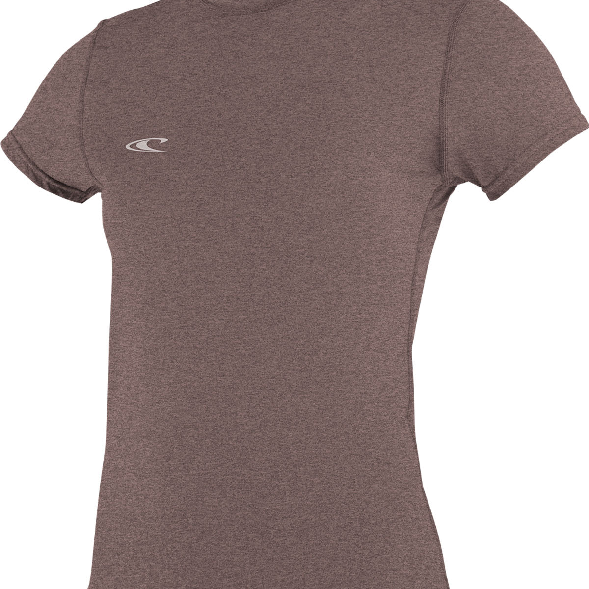 O'Neill Ladies' 24-7 Hybrid Short Sleeve Rashguard T-Shirt 2018 - A heathered brown rash guard with a small white logo on the left chest.