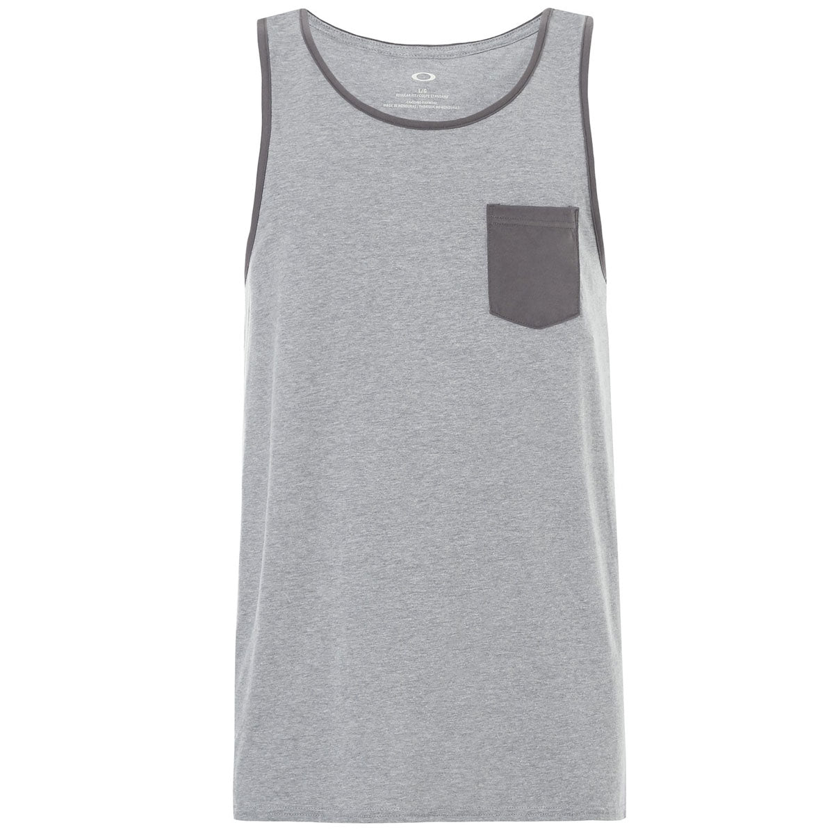 Oakley Men's 50/50 Pocket Tank Top 2018 - A light gray tank top with a small pocket on the left side of the chest.