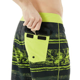 Oakley Men's Temples 19" Swim Board Shorts 2018 - Black swim shorts with a palm tree print on the left leg.