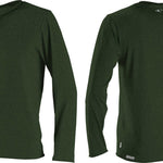 O'Neill Men's Hybrid Long Sleeve Rash Guard Sun Shirt 2020 - A dark green rash guard shirt with a white logo on the left chest and a small tag at the bottom hem.