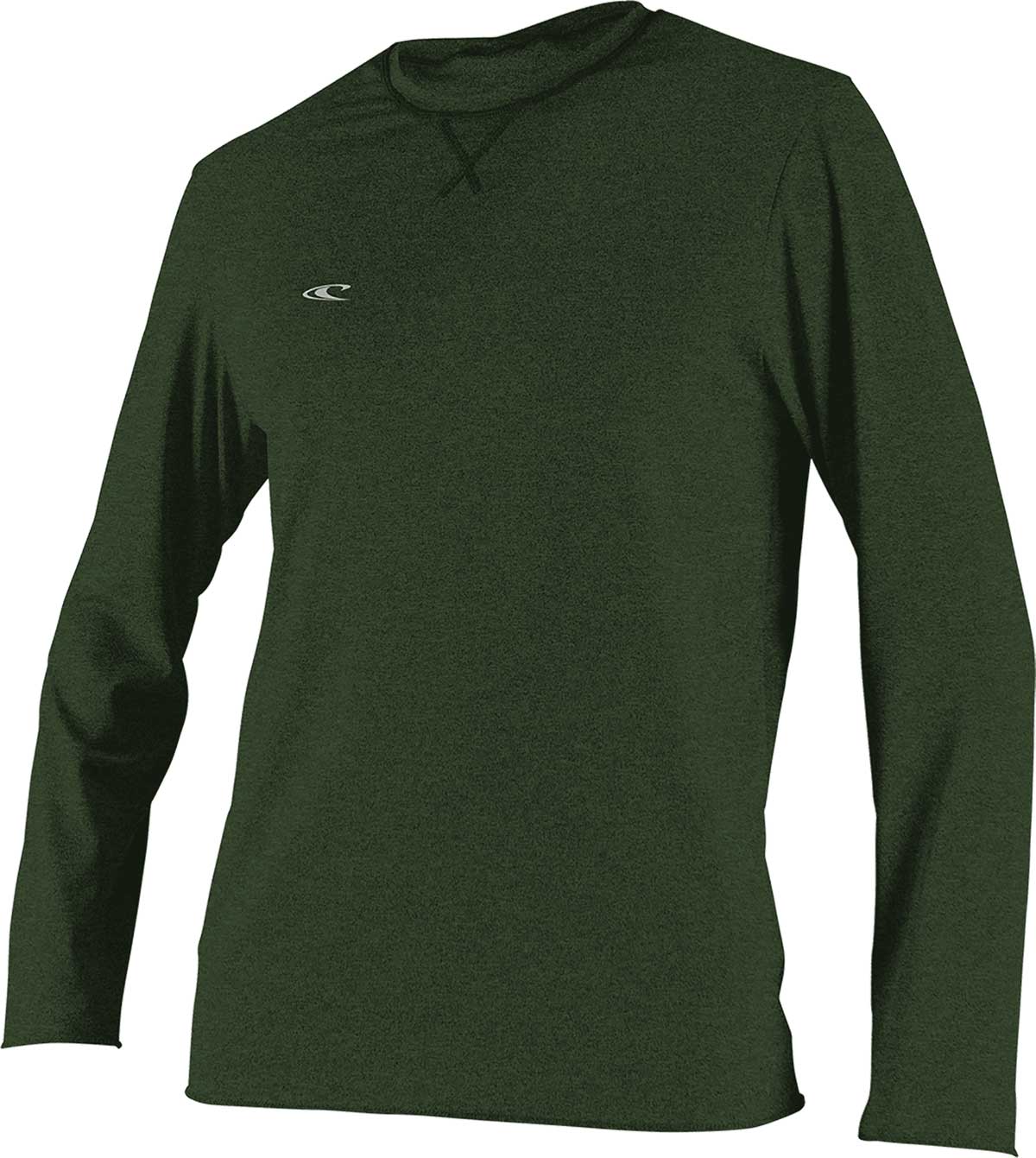 O'Neill Men's Hybrid Long Sleeve Rash Guard Sun Shirt 2020 - A dark green rash guard with a white logo on the left chest area.