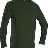 O'Neill Men's Hybrid Long Sleeve Rash Guard Sun Shirt 2020 - A dark green rash guard with a white logo on the upper back and a small tag on the bottom left side.