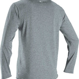 O'Neill Men's Hybrid Long Sleeve Rash Guard Sun Shirt 2020 - A heathered gray rash guard with a white logo on the upper back and a small white tag near the bottom hem.