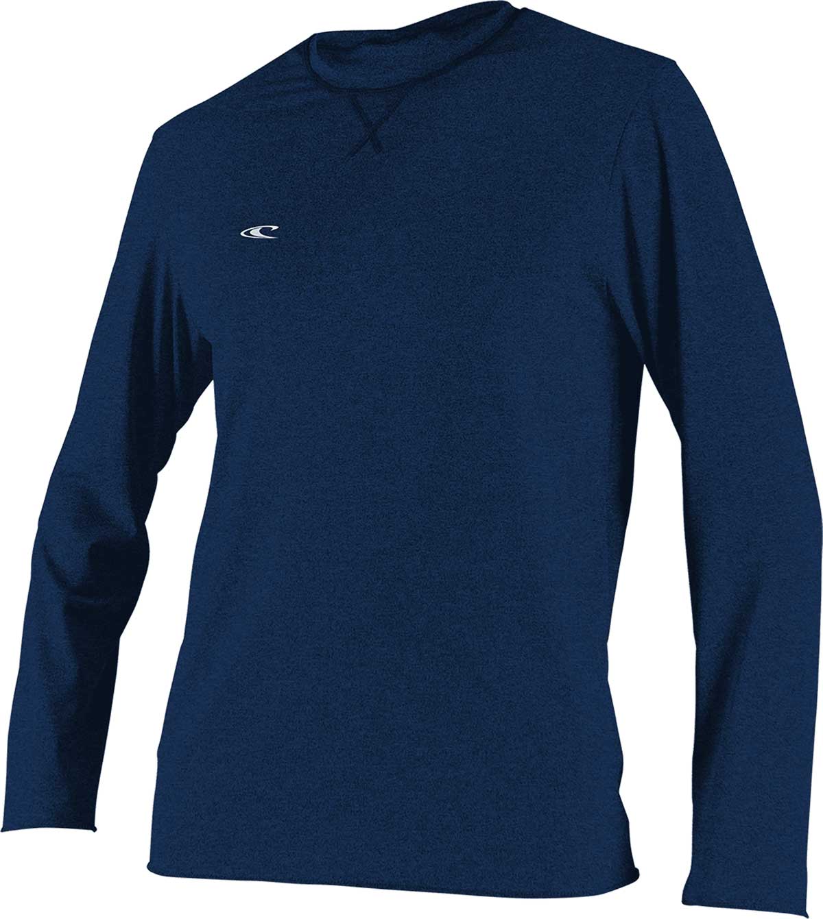 O'Neill Men's Hybrid Long Sleeve Rash Guard Sun Shirt 2020 - A navy blue rash guard with a white logo on the left chest area.