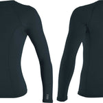 O'Neill Ladies' Hybrid Long Sleeve Rash Guard Shirt 2020 - A black rash guard shirt with a round logo on the upper left chest area.