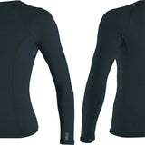 O'Neill Ladies' Hybrid Long Sleeve Rash Guard Shirt 2020 - A black rash guard shirt with a round logo on the upper left chest area.