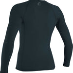 O'Neill Ladies' Hybrid Long Sleeve Rash Guard Shirt 2020 - A black rash guard shirt with a round logo on the upper back featuring a white wave design and the word "ONEILL" in small letters underneath.