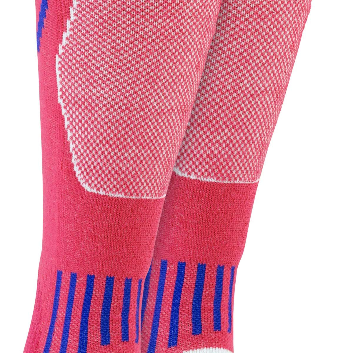Fox River Junior's Boreal Snowboard Socks - These socks are primarily red with a blue stripe on the side and white accents at the top.