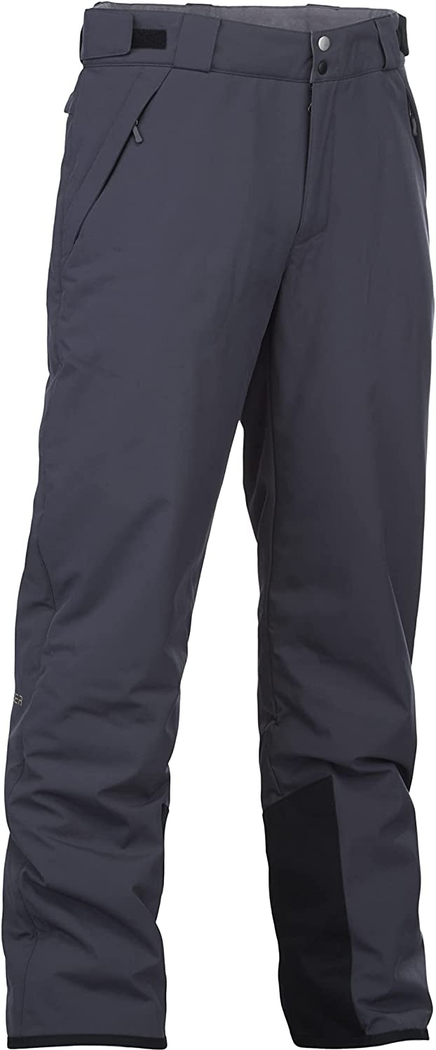 Spyder Men's Mesa Insulated Pants 2021 - Dark gray pants with a black waistband and belt loops, featuring zippered pockets on each side.