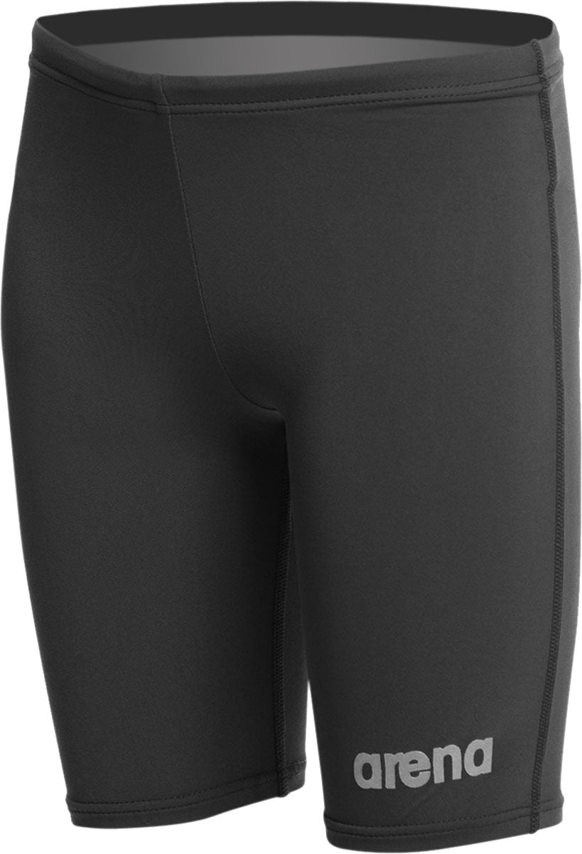 Arena Boys' Board Jammer Swimsuit - A black swimsuit with a white logo on the left leg and a small pocket on the right thigh.