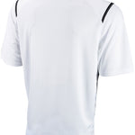 Nike Swim Men's Game Day Polo Shirt - A white polo shirt with a collar, featuring black stripes on the shoulders and sleeves.