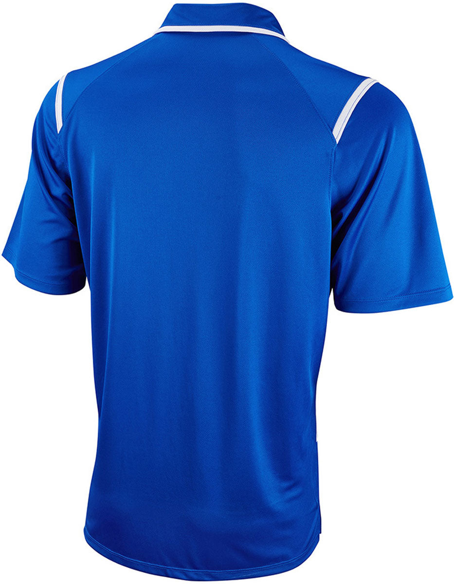 Nike Swim Men's Game Day Polo Shirt - A royal blue polo shirt with a collar and short sleeves, featuring white stripes on the shoulders.