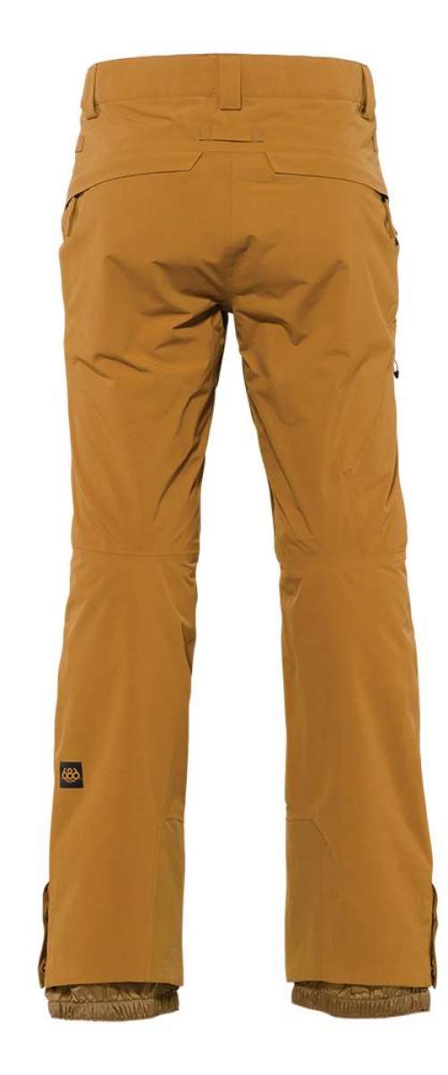 The 686 GLCR GORE-TEX GT Pant 2022 appears to be a pair of tan snow pants with zippered pockets and an adjustable waistband.