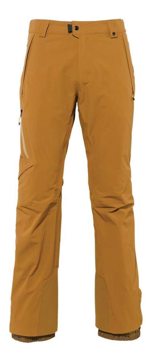 The 686 GLCR GORE-TEX GT Pant 2022 is showcased in tan with a zippered pocket on the right thigh.