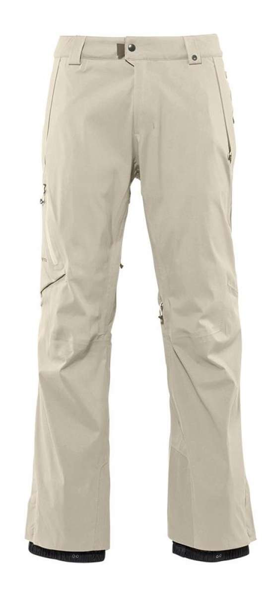 The 686 GLCR Gore-Tex GT Pant 2022 in light beige color has an adjustable waistband and multiple pockets on the front.
