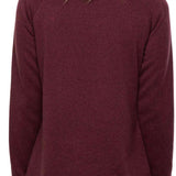 The 686 Women's Balance Pull-Over Fleece 2022 in burgundy features a relaxed fit with raglan sleeves and a crew neck.