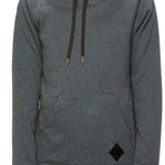 The 686 Women's Balance Pullover Fleece 2022 in dark gray heather features gold aglets on its brown drawstrings.