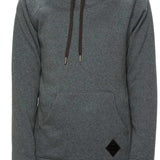 The 686 Women's Balance Pullover Fleece 2022 in dark gray heather features gold aglets on its brown drawstrings.
