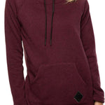 The 686 Women's Balance Pullover Fleece 2022 is a burgundy fleece jacket with a black drawstring and two front pockets.