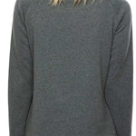 The 686 Women's Balance Pullover Fleece 2022 has a heather grey color with a zippered chest pocket and is displayed from the back view.