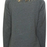 The 686 Women's Balance Pullover Fleece 2022 has a heather grey color with a zippered chest pocket and is displayed from the back view.