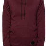 The 686 Balance Pullover Fleece has a maroon color with a black drawstring and a kangaroo pocket.