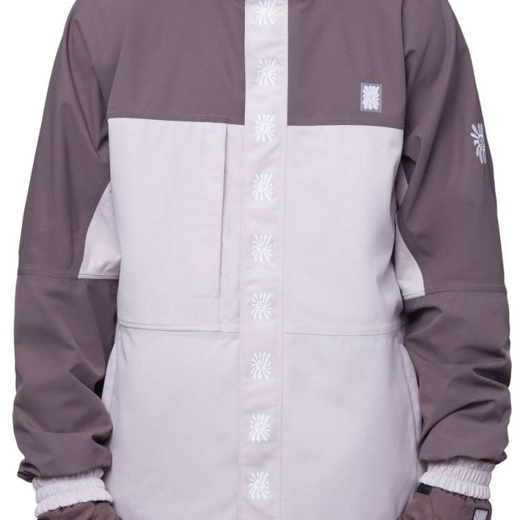 The 686 Dojo Shell Jacket 2024 is predominantly dark gray with light gray accents on the front and back.