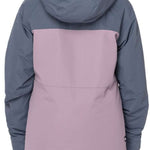 The 686 Girls Athena Insulated Jacket in grey and pink has an insulated hood and two zippered front pockets.