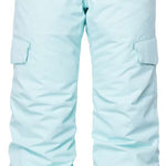 The 686 Girls Lola Insulated Pants 2023 are light blue with black accents and have cargo pockets on the sides.