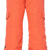 The 686 Girls Lola Insulated Pants 2023 are showcased in coral pink with black accents and an insulated hood.