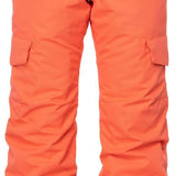 The 686 Girls Lola Insulated Pants 2023 are bright coral-colored snow pants with black accents on the waistband and cuffs.