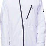The 686 Hydra Thermagraph Jacket 2024 is predominantly white with black accents and features an insulated hood.