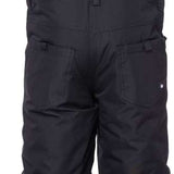 The 686 Exploration insulated bibs have a dark gray color with reflective accents on the front in light gray.