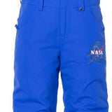 The 686 Junior Exploration Insulated Bib Pants in blue and black have an insulated hood.
