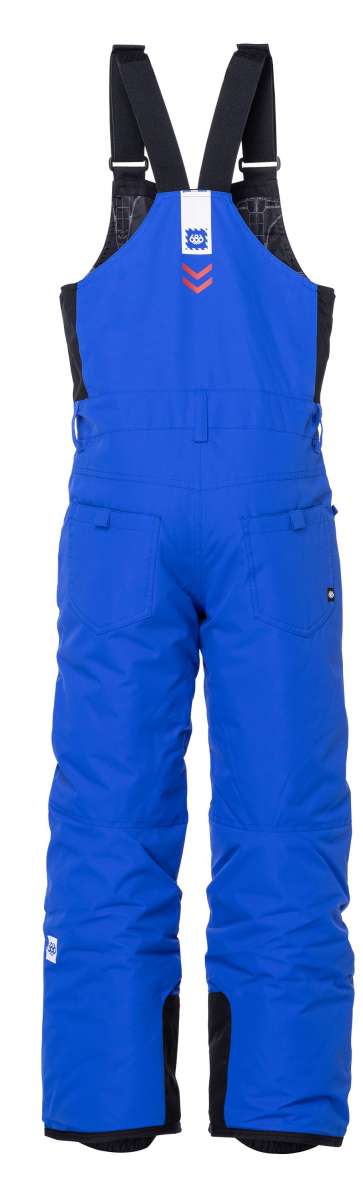 The 686 Junior Exploration Insulated Bib in royal blue has an insulated hood and black accents.