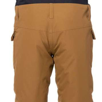 The 686 Junior Frontier Insulated Bib features a dark gray body with tan accents and a tan waistband.