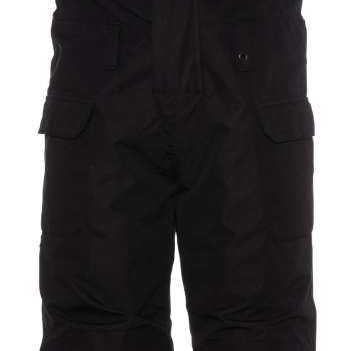 The 686 Junior Frontier Insulated Bib in black has an insulated hood and leg openings.