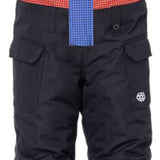 The 686 Junior Frontier Insulated Bib is black with red accents and features a classic bib design.