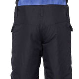 The 686 brand's Junior Frontier Insulated Bib 2023 is showcased in this image from the front view, with a predominantly black color scheme and a distinctive red logo on the chest.