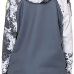 The 686 Junior's Bonded Fleece Pullover Hoodie in black and white features a drawstring hood with an insulated design.